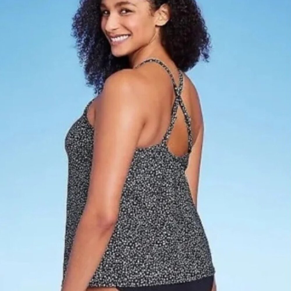 Kona Sol Black White Dot High-Neck Small Tankini Top - Picture 2 of 9
